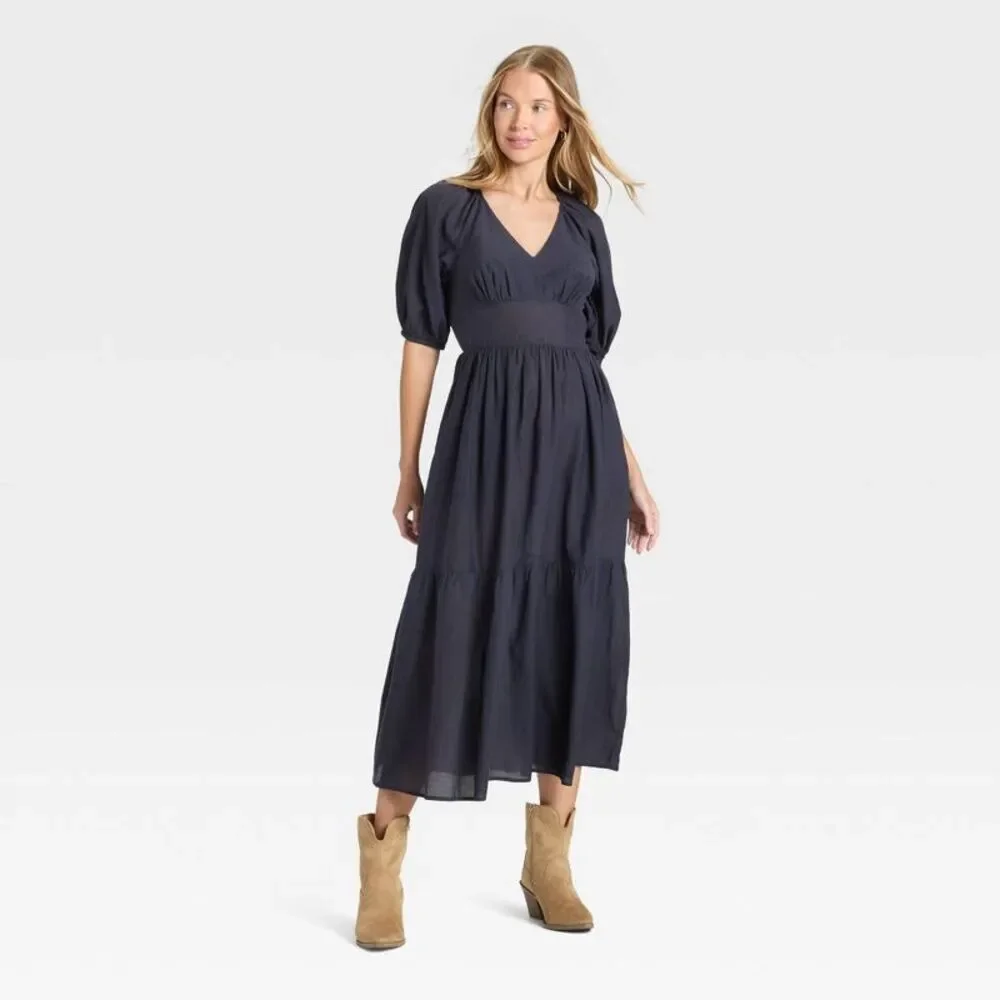 Universal Thread - Women's Puff Elbow Sleeve Maxi A-Line Dress - Univ Blue - Picture 1 of 3